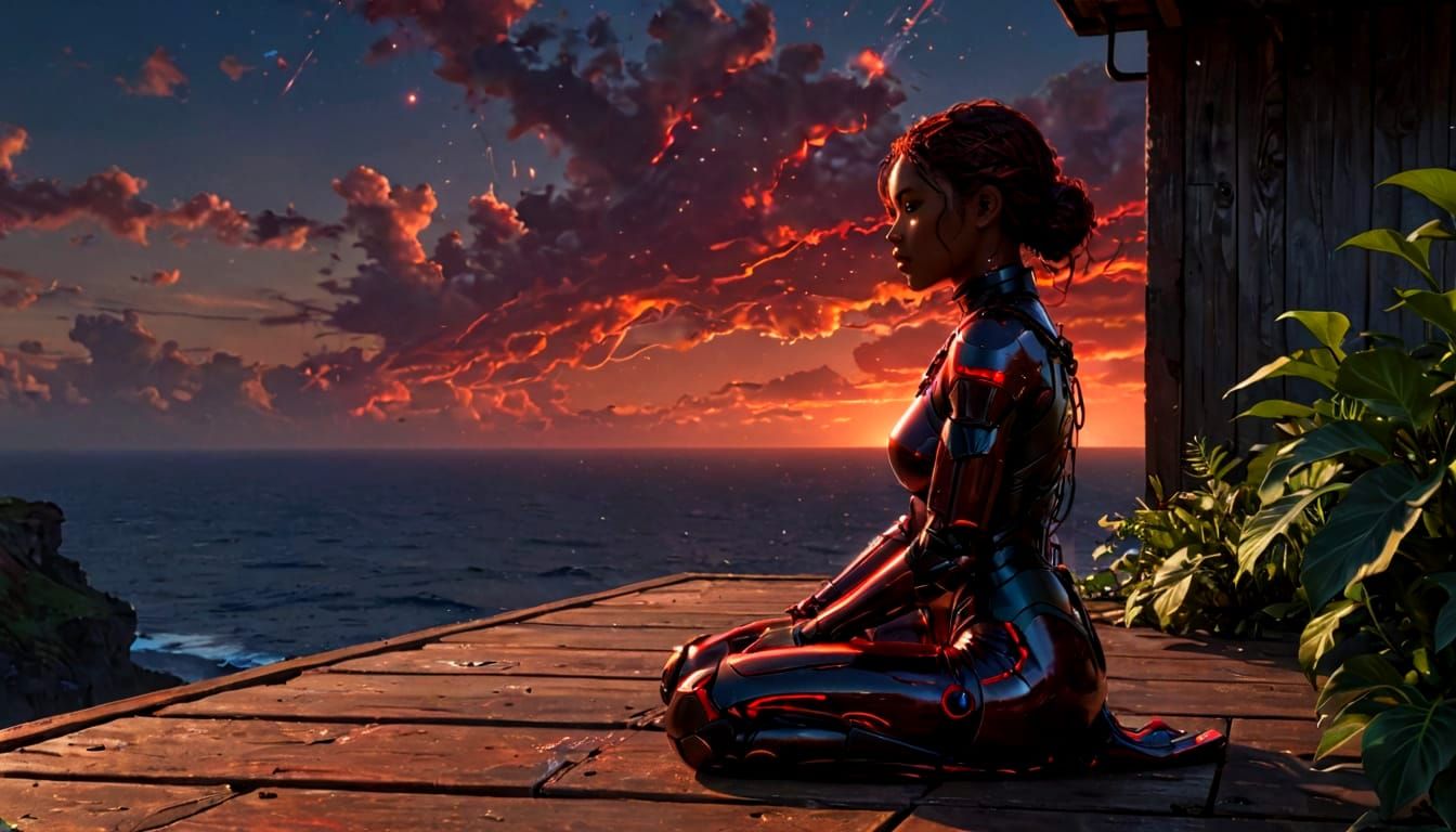 Dreamlike Gothic Exosuit Scene with Rusty Rain