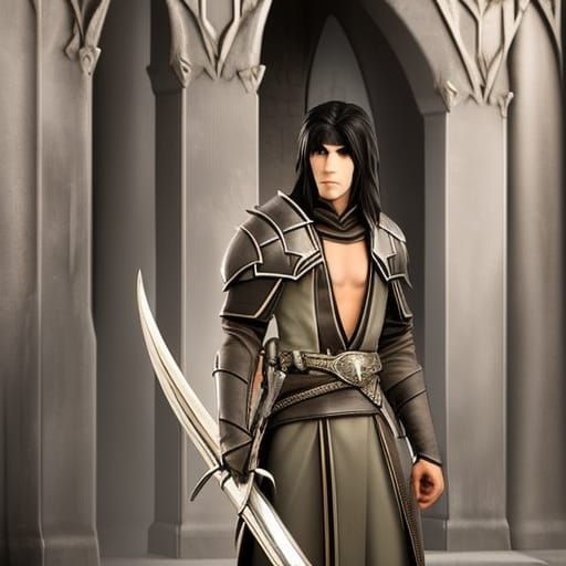 Half-Elf Rogue in Front of Burning Building