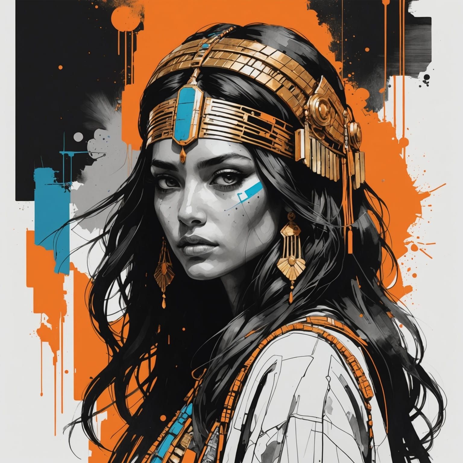 Egyptian Princess in Retrofuturist Mythological Illustration