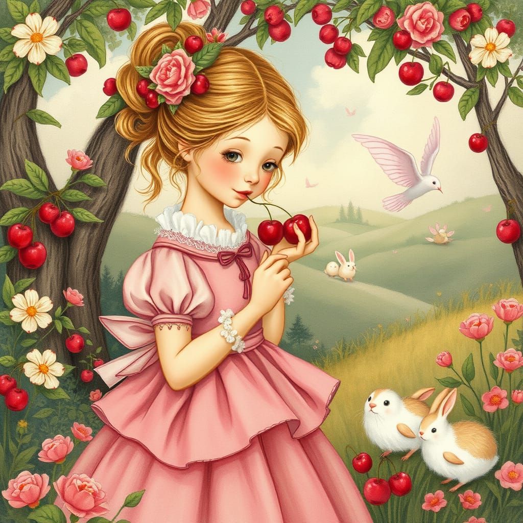 Whimsical Princess in a Fantastical Floral Wonderland