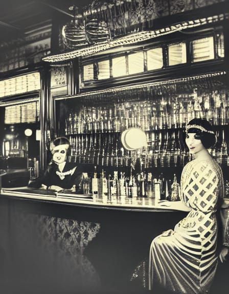 Art Deco Speakeasy Bar Scene with Flapper