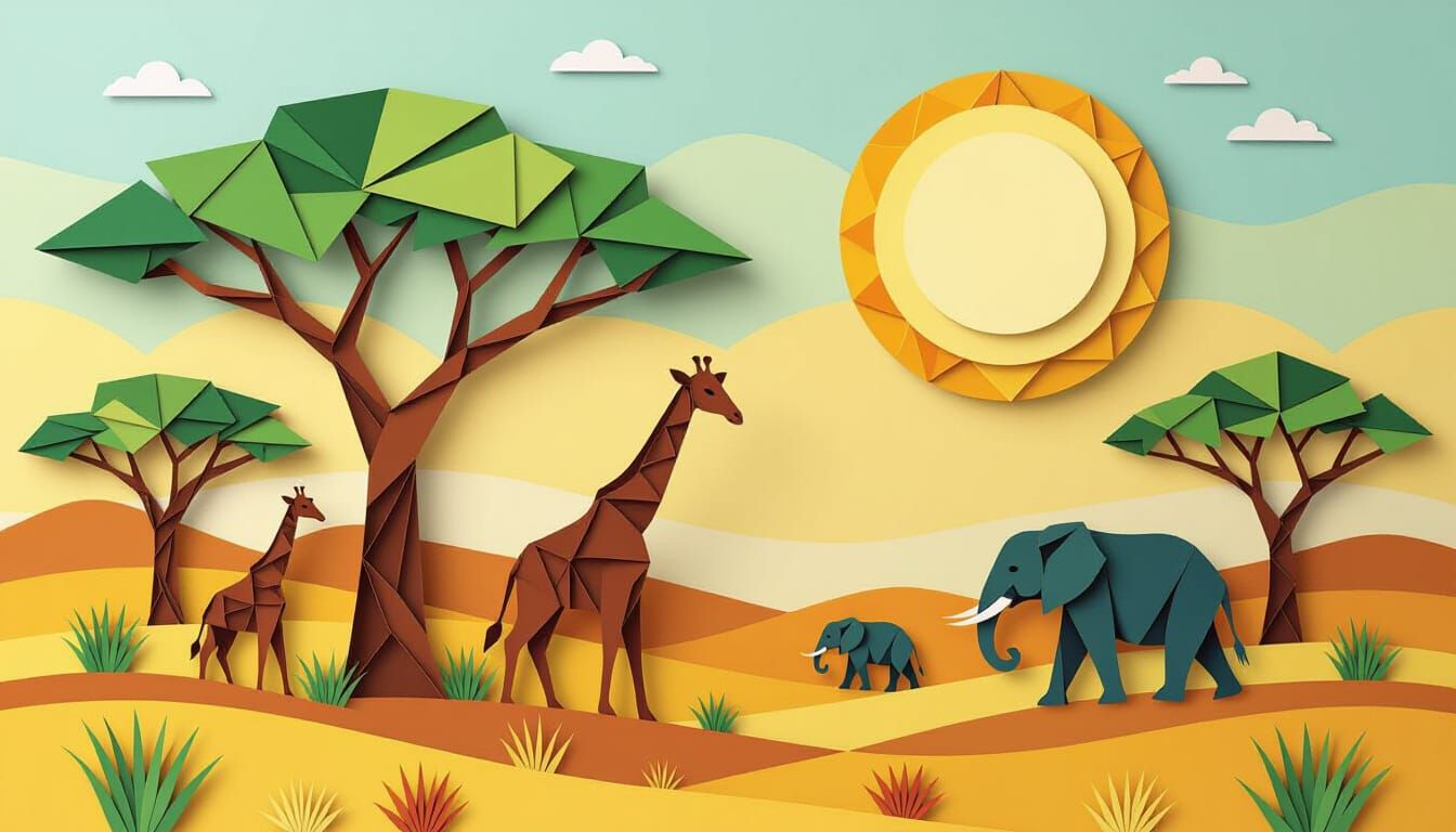 African Savanna Crafted from Paper Art and Origami