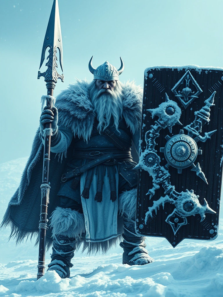 Icy Viking Warrior with Spear and Shield