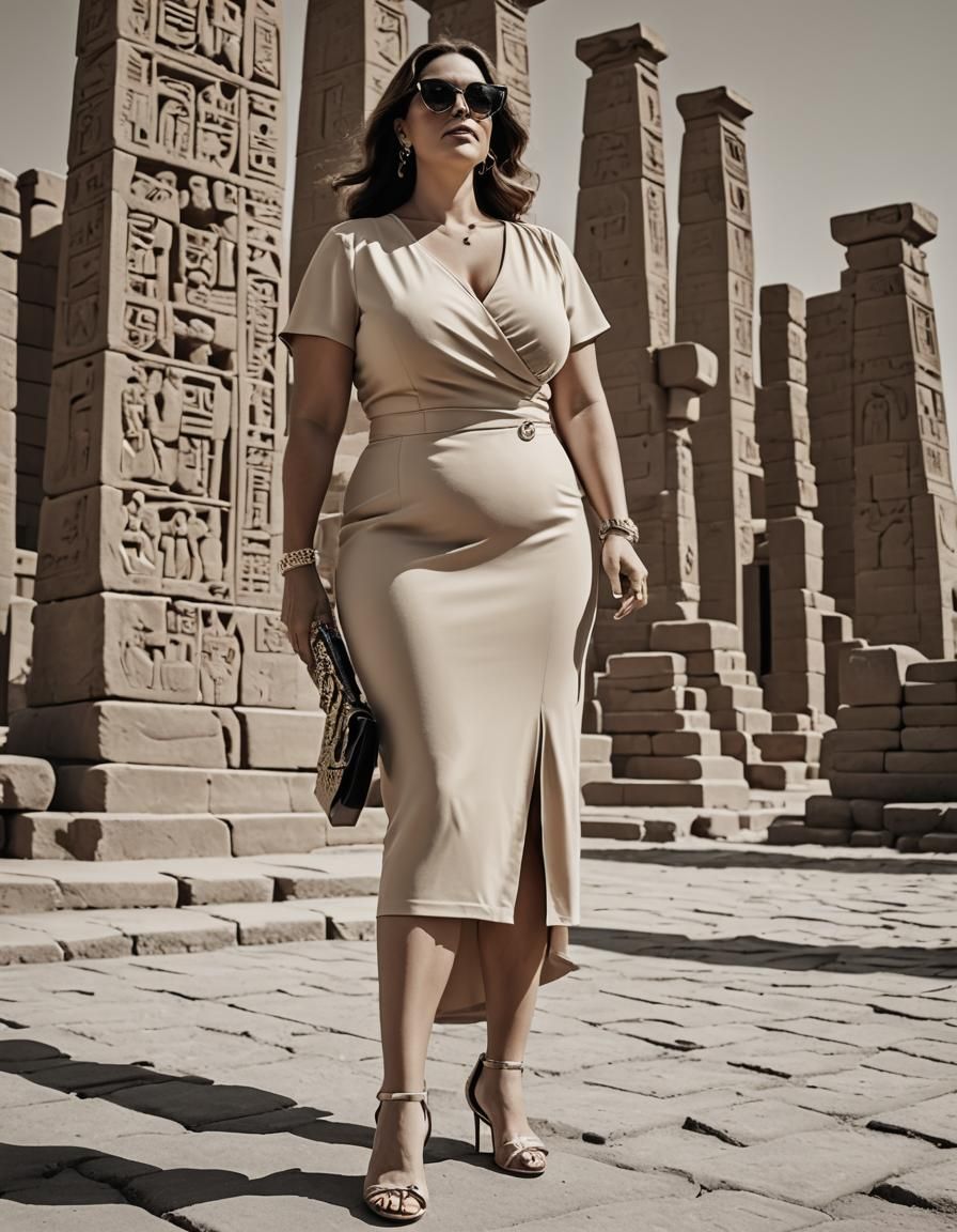 Elegant Woman in Sunglasses near Karnak Temple