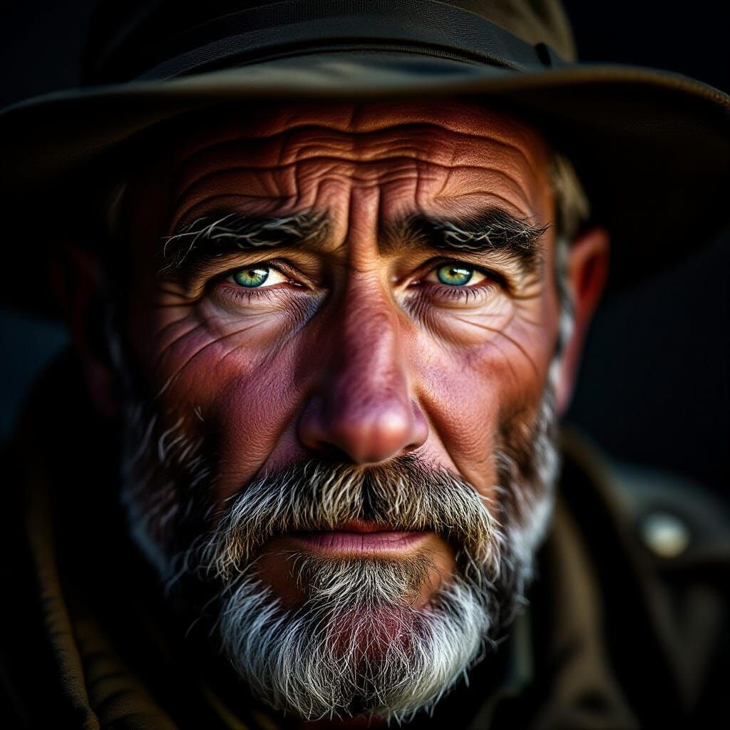 Rugged Old Soldier Portrait with Emotional Lighting