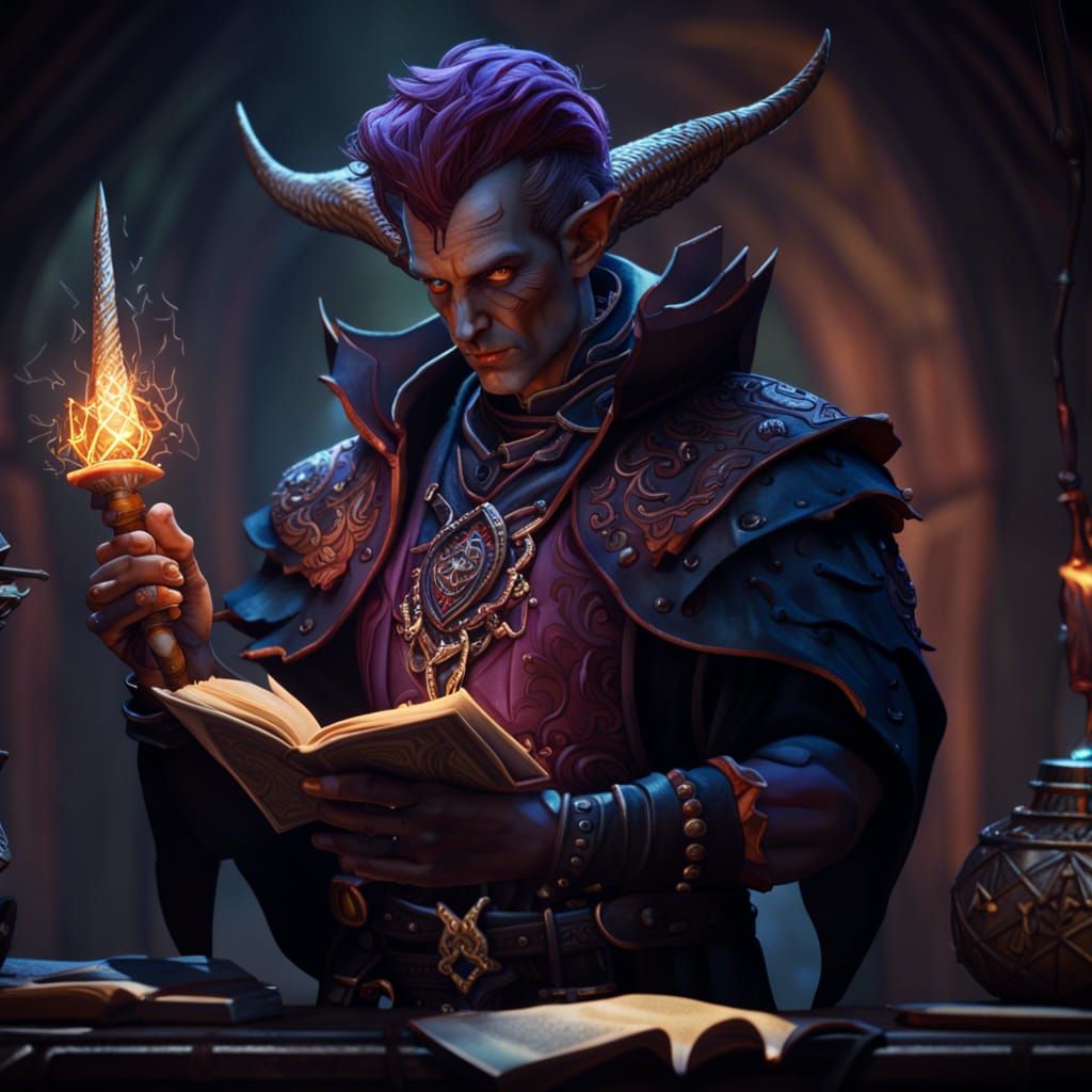 Tiefling Warlock with Dagger and Spell Book