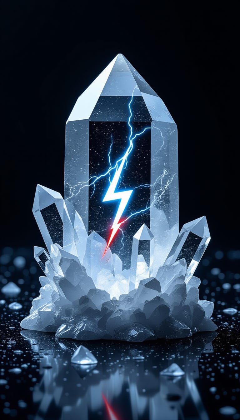 Faceted White Crystal with Lightning Bolt