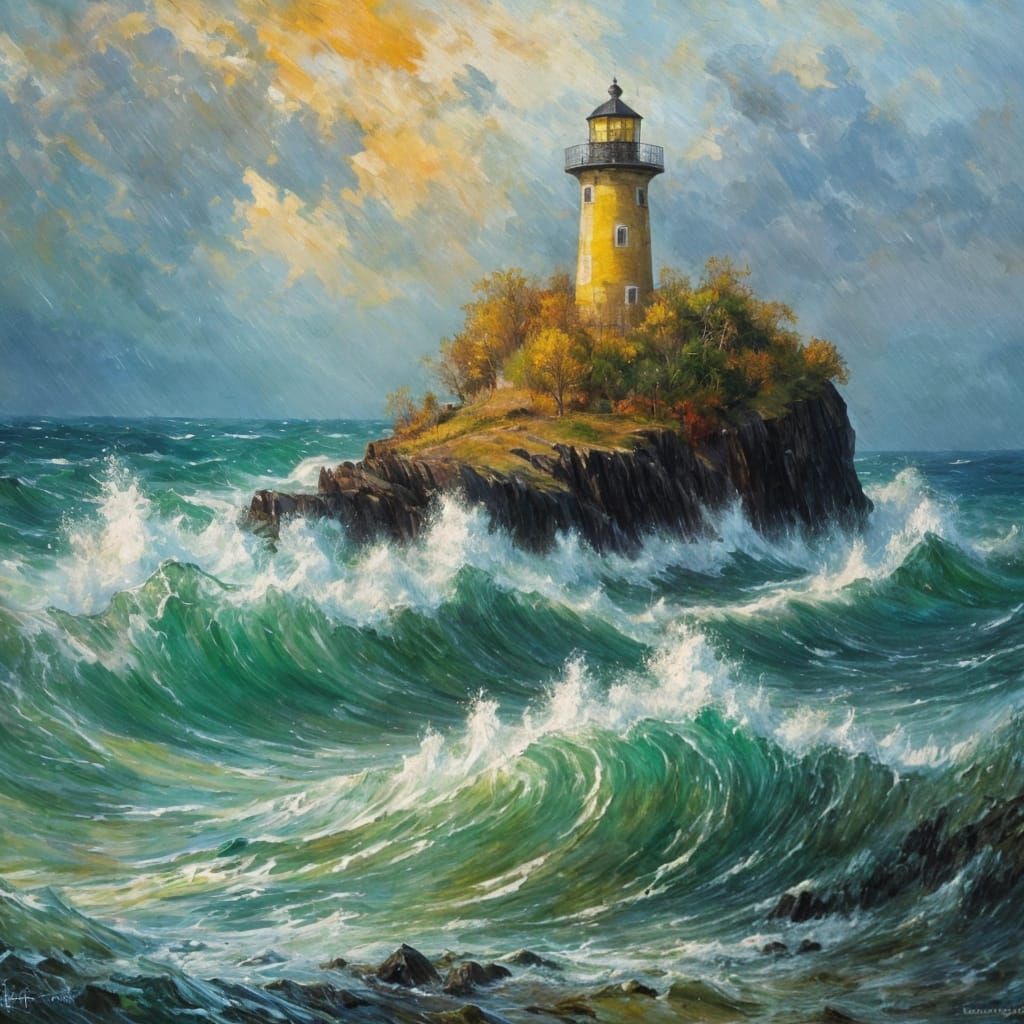 Impressionist Lighthouse in Stormy Seas