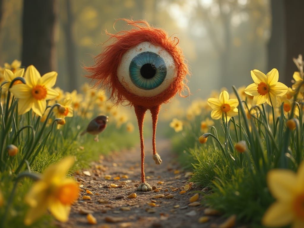 Ethereal Red-Haired Goddess Runs Through Vibrant Spring Land...