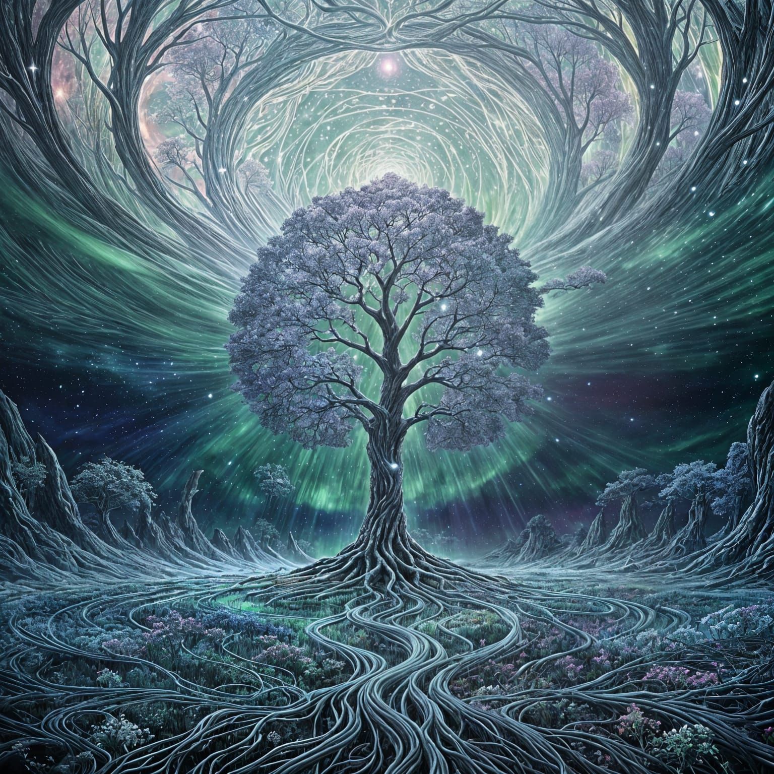 Radiant Cosmic Tree of Life in Celestial Harmony