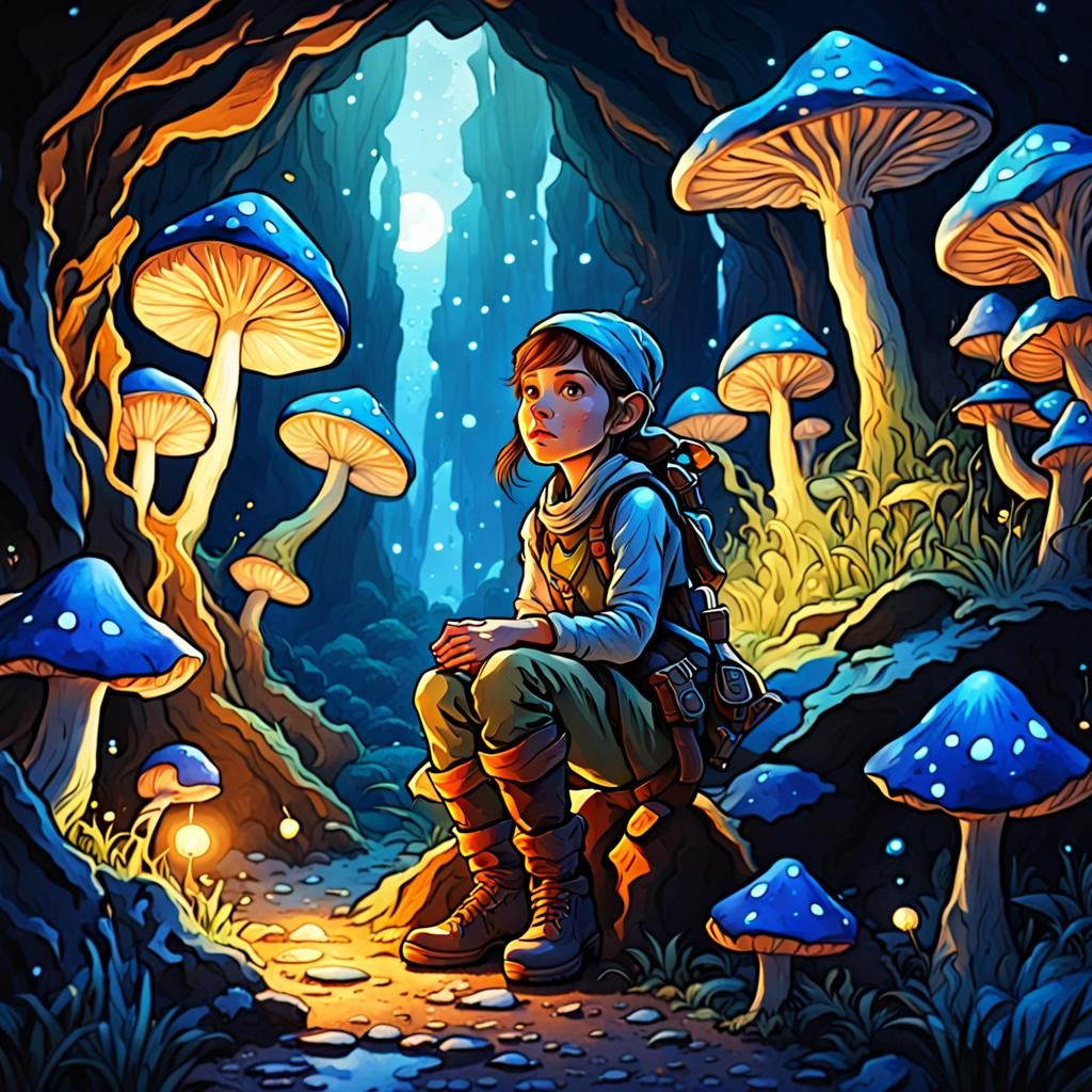 Halfling Adventurer in Glowing Mushroom Cavern