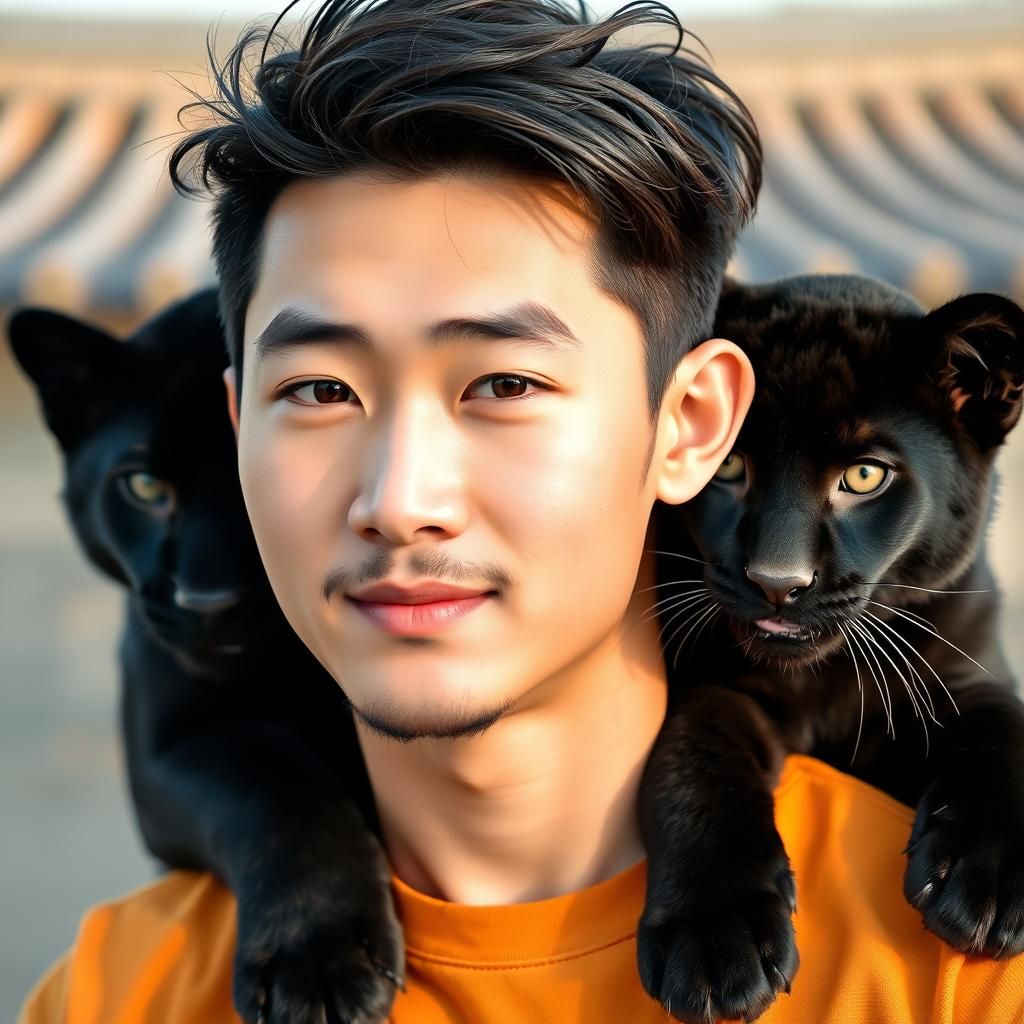 Chinese Man with Majestic Black Panther Pet