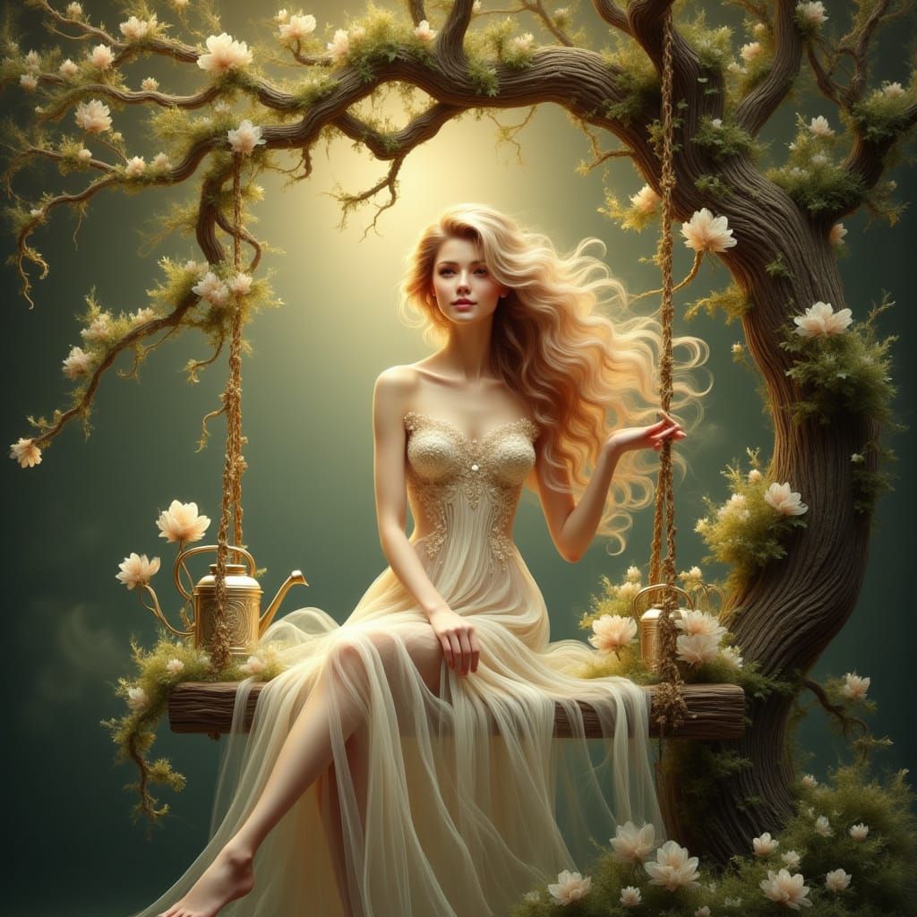 Ethereal Magic in a Lush Forest Swing