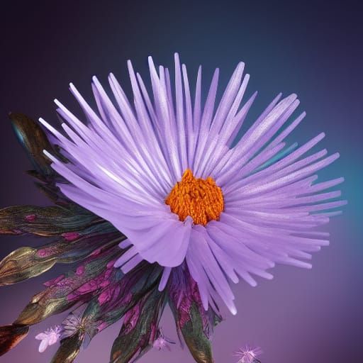 Translucent Ice Aster Flower: Hyperrealistic Digital Paintin...