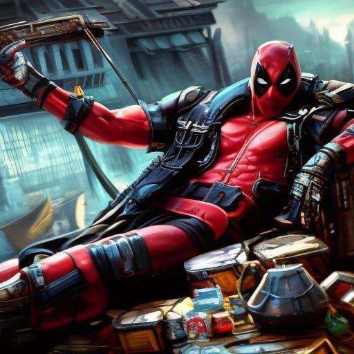 Deadpool in Garbage Truck: Dark Fantasy Concept Art