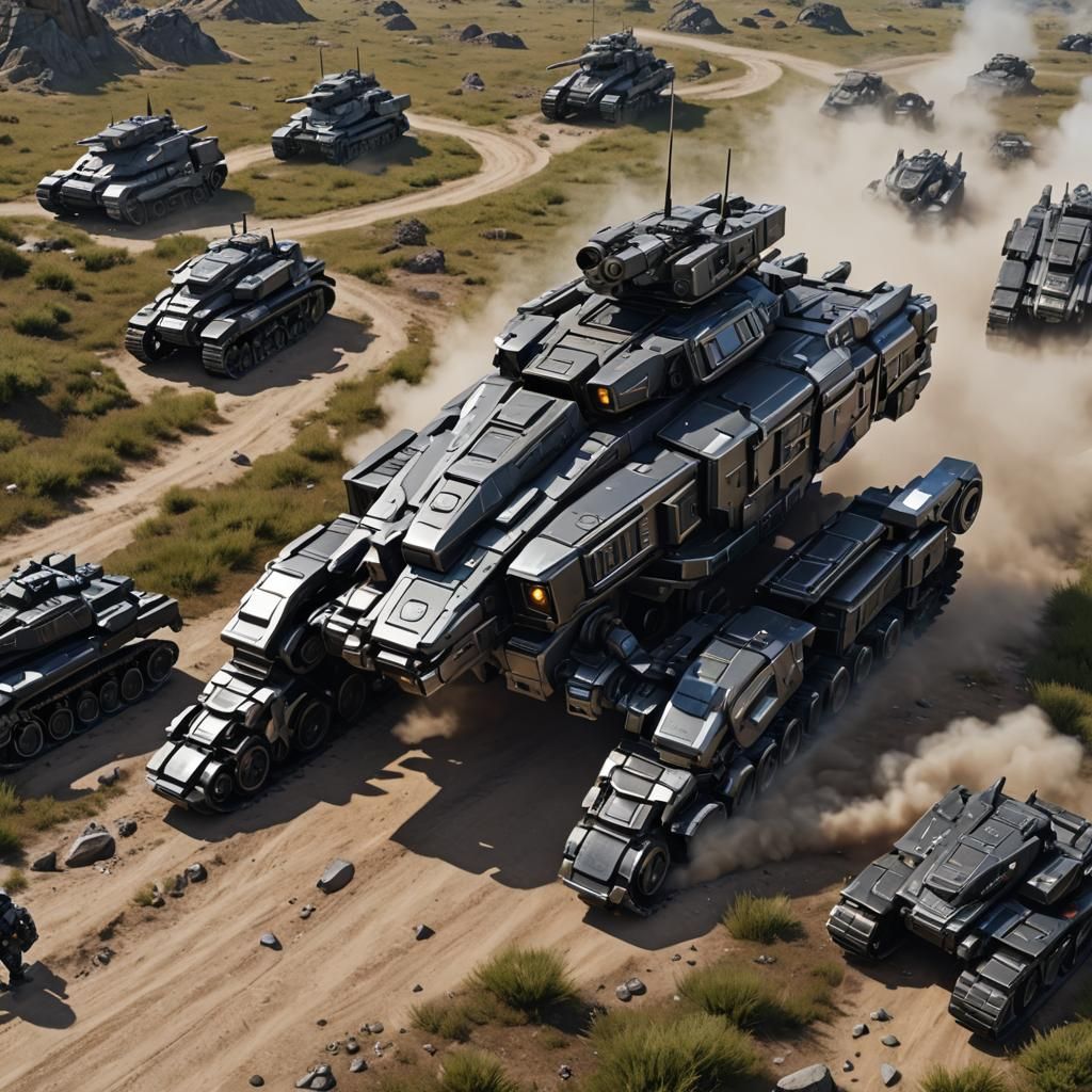 Futuristic Armored Zoid Tank Slides Across Grasslands