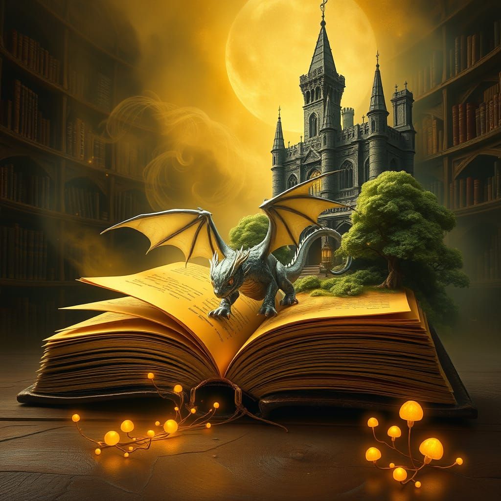 Ancient Leather-Bound Tome in Mystical Library