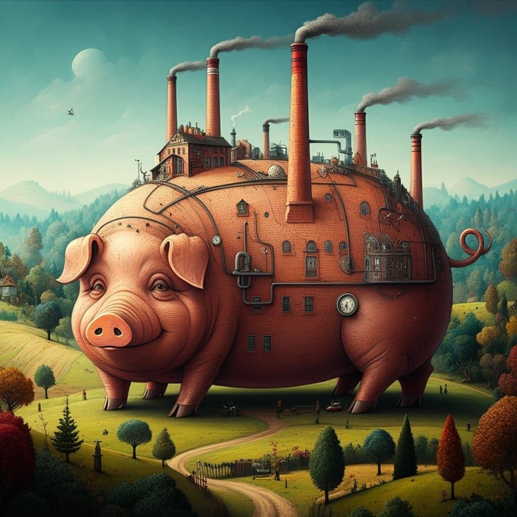 Whimsical Pig Brick Factory Aerial View