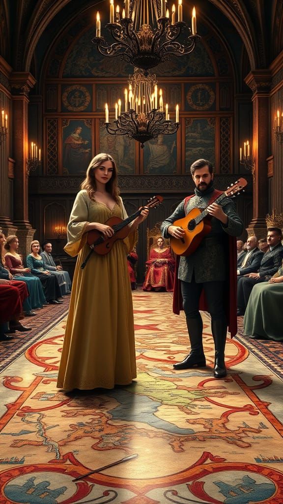 Medieval Bards in Opulent Castle Ballroom