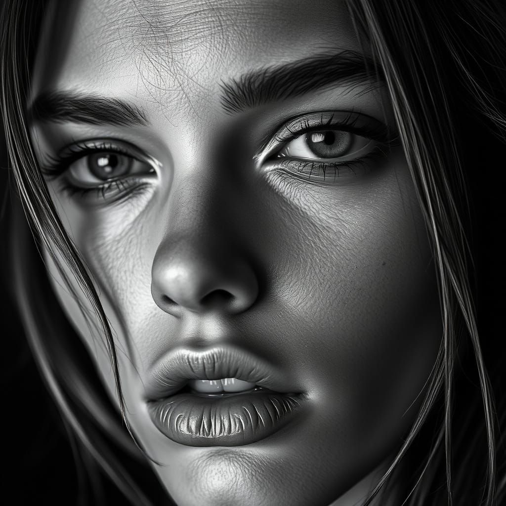 Ethereal Supermodel Closeup in High-Contrast Black and White