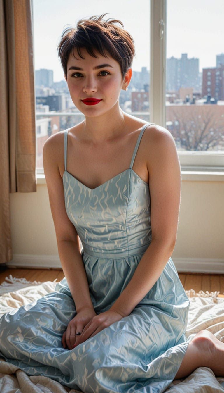 Glamorous Young Woman in a Taffeta Sundress
