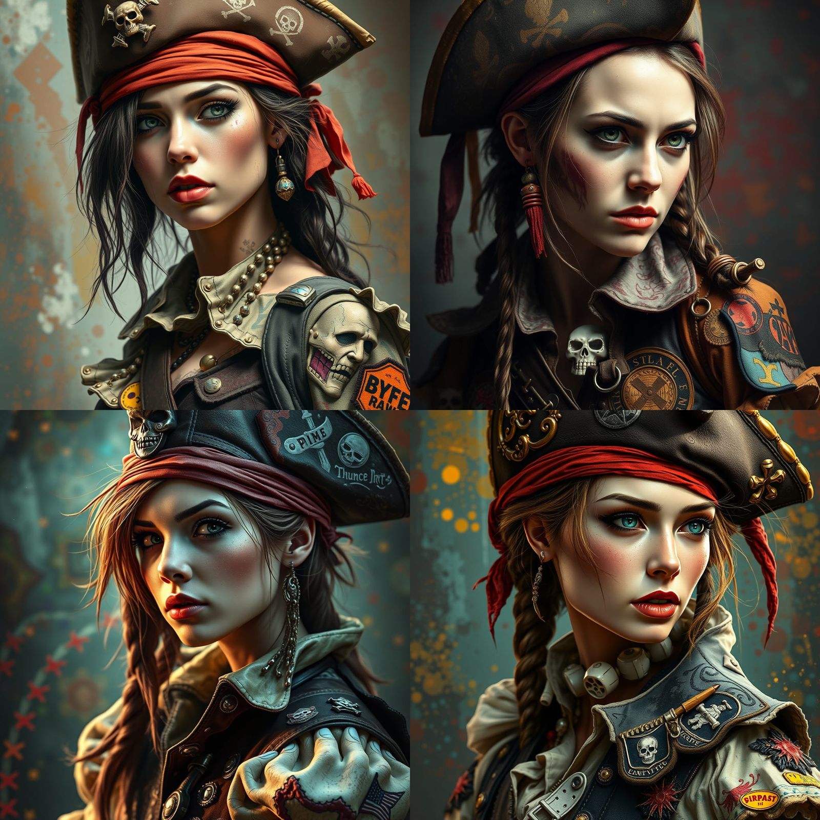 Hyperrealistic Crust Punk Pirate in Colorful Splash Art