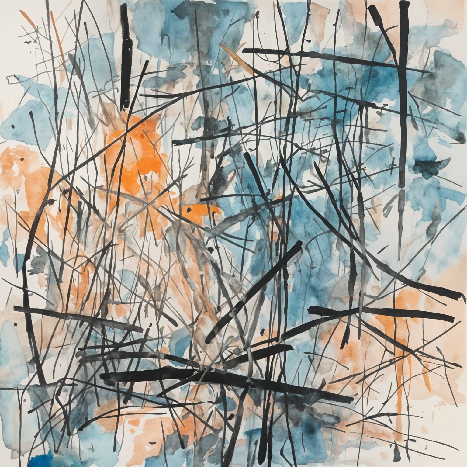 Expressionist Watercolor of Plants at Water's Edge