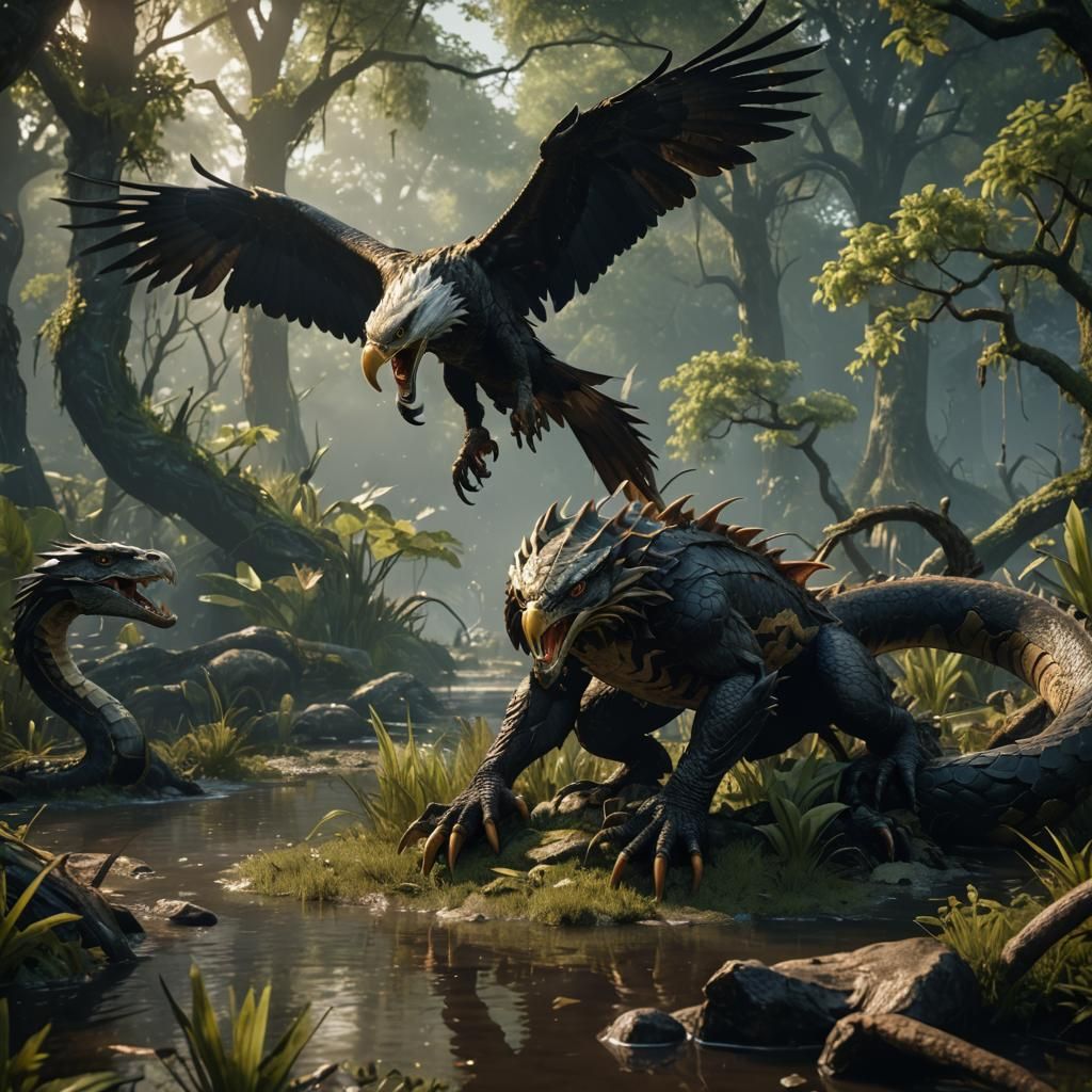 Eagle vs Snake Dragon: 3D Game Cinematic