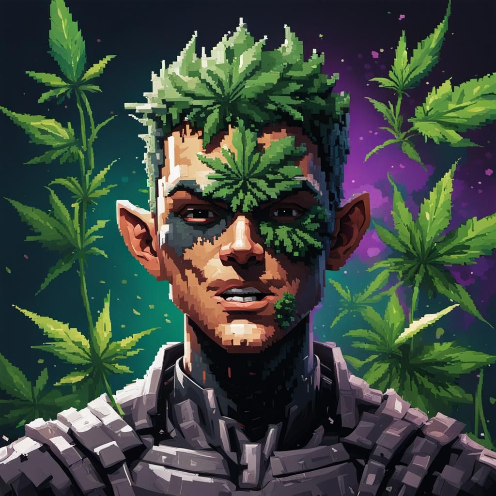 Batboy Pixelated Weed Hyperrealistic Splash Art