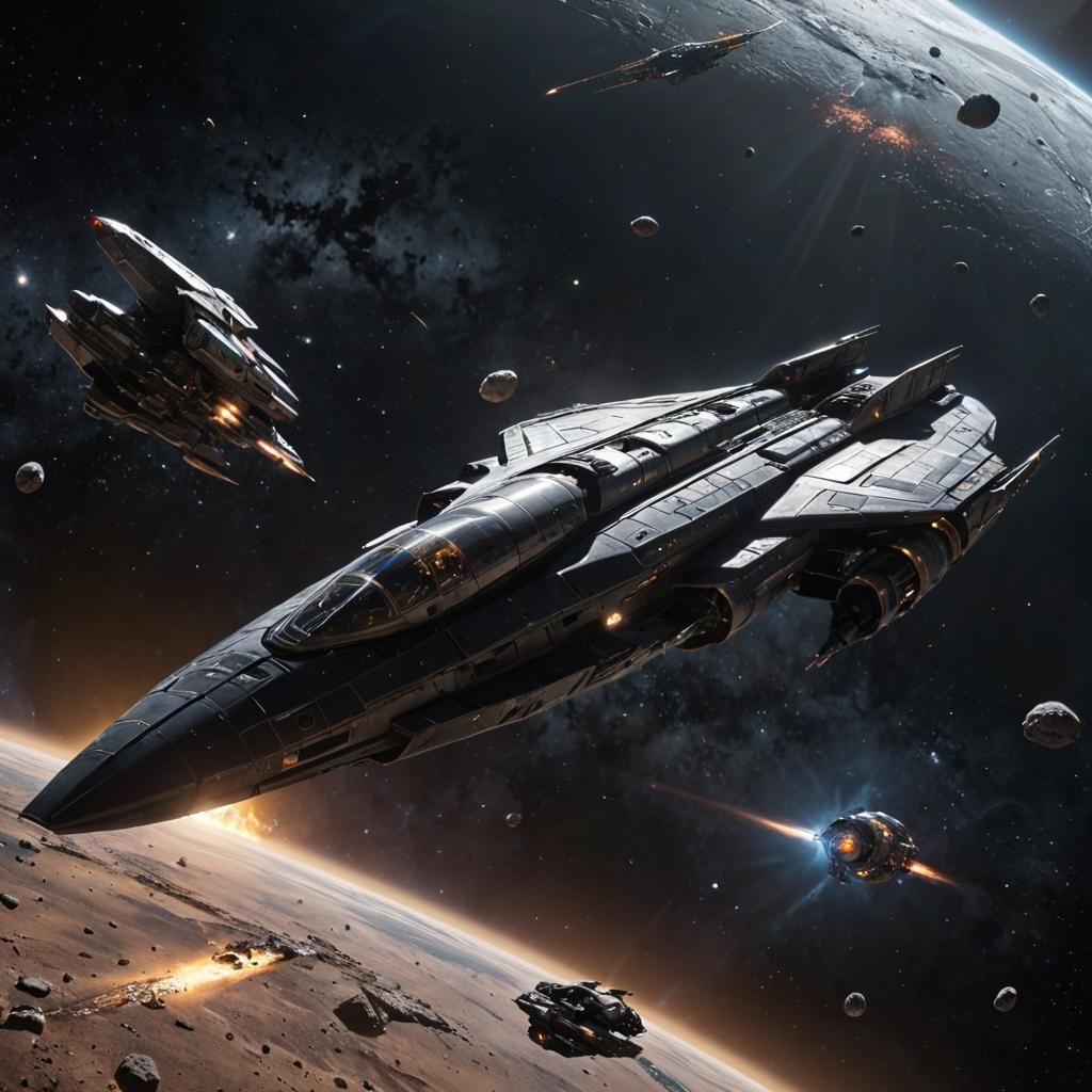 Normandy SR-1 Starship in Deep Space