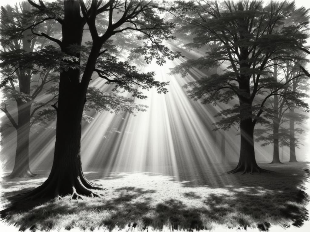 Beech Grove in Volumetric Light, Charcoal Style