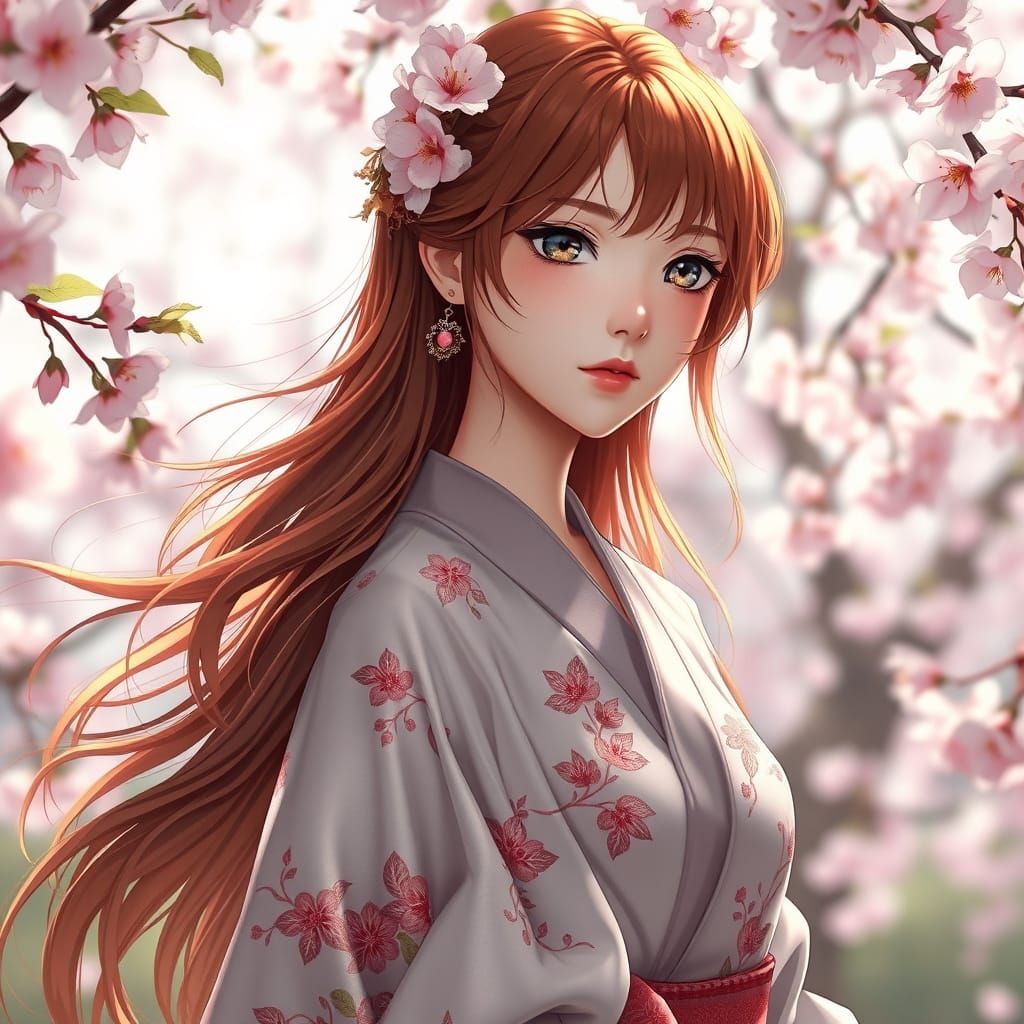 Anime Goddess in Cherry Blossom Paradise
