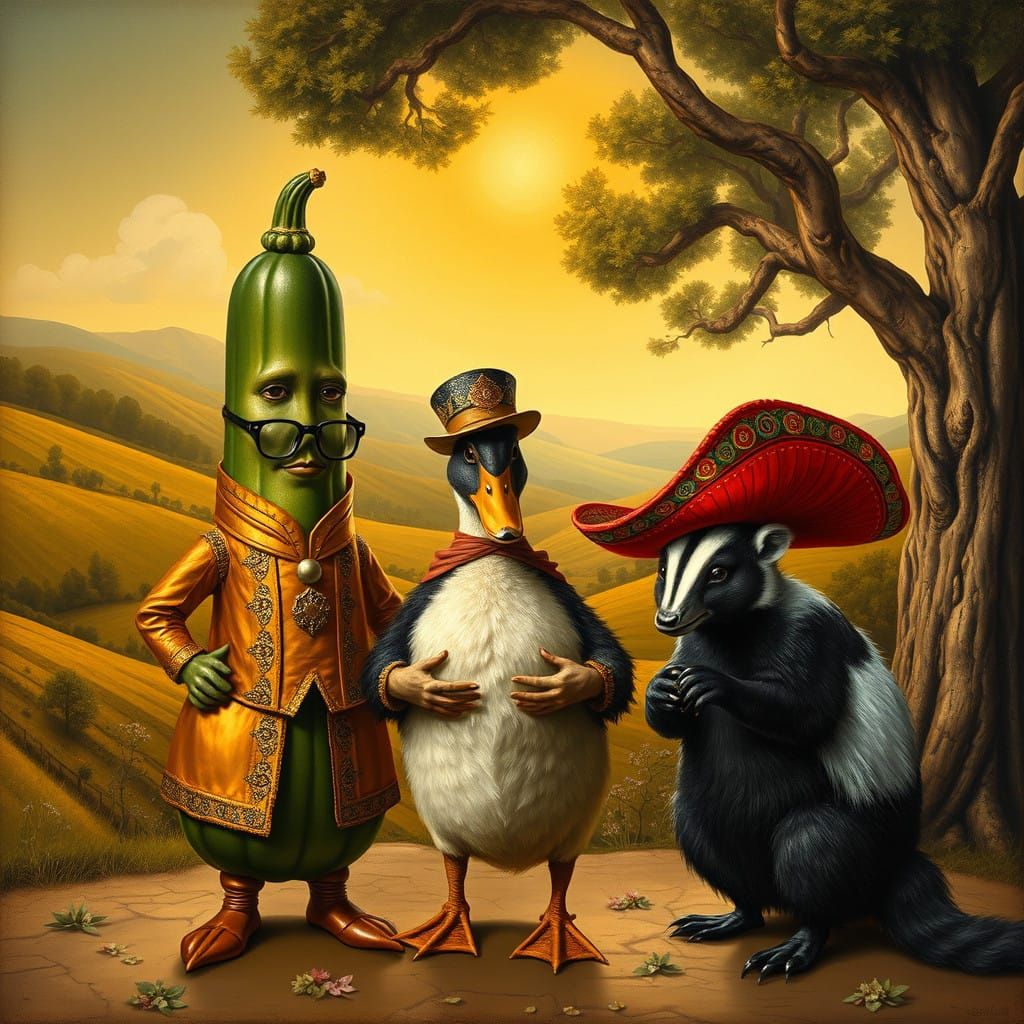 Giant Zucchini and Friends in Renaissance Oil Painting
