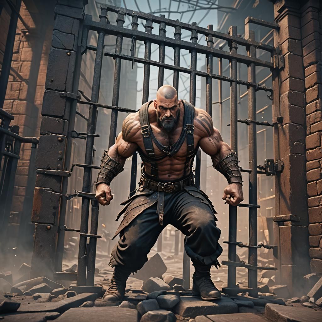 Strong Man Escapes Jail in Detailed Matte Painting