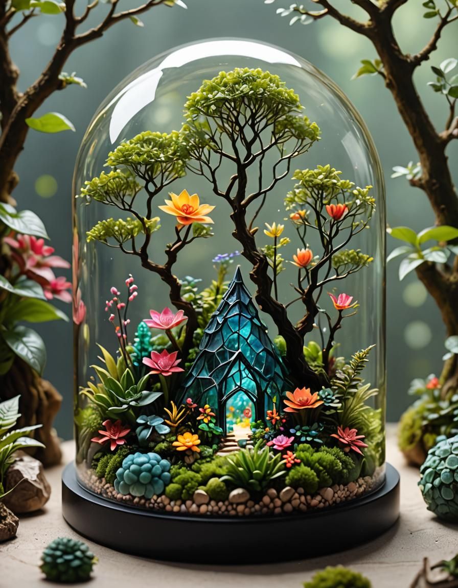 Enchanted Miniature World Inside Geometric Terrarium