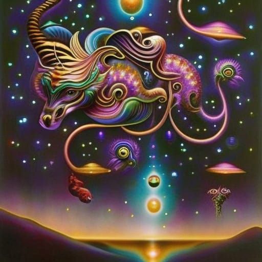 Mystical Elephant Octopus Hybrid in Oil Painting