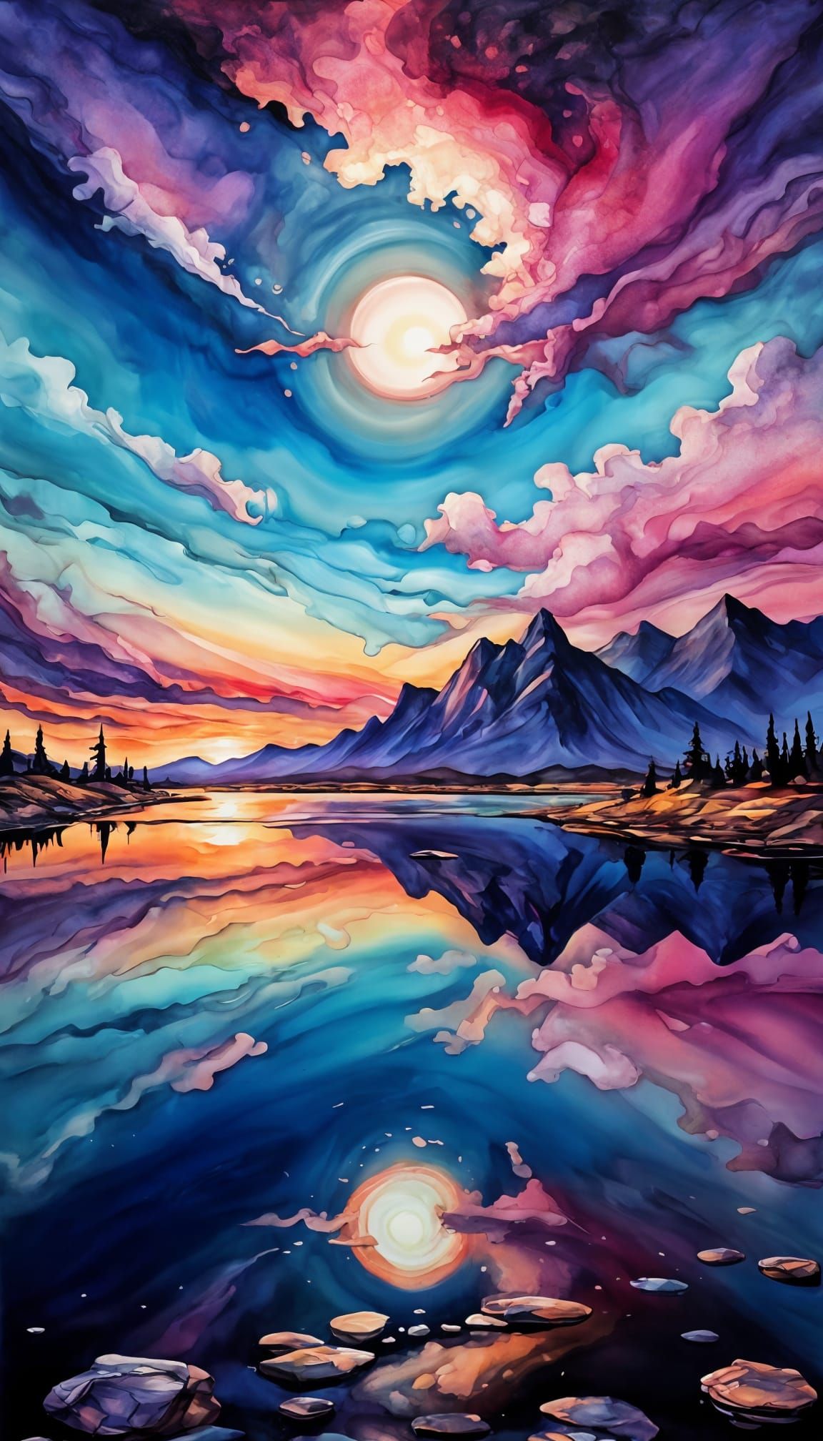 Otherworldly Sunset Alcohol Ink Painting