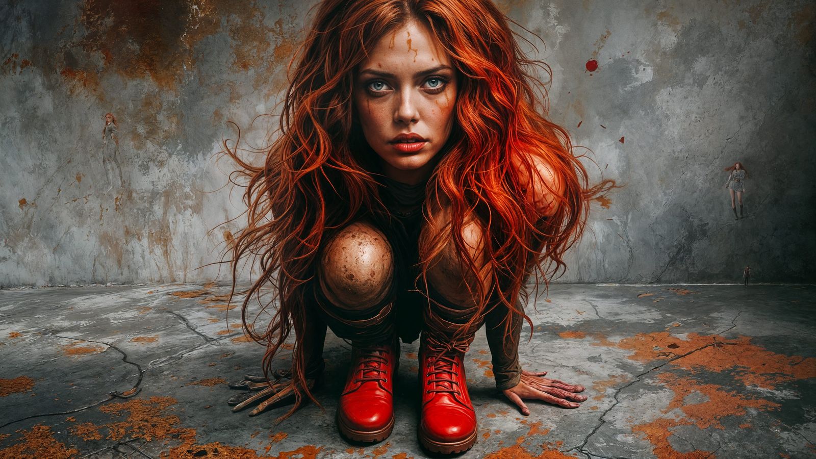 Clay Woman with Red Boots in Mixed Media Style