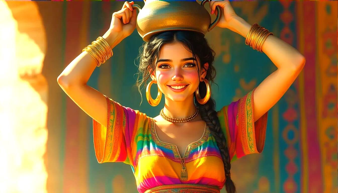 Woman with Water Jug in Hyperrealistic Style