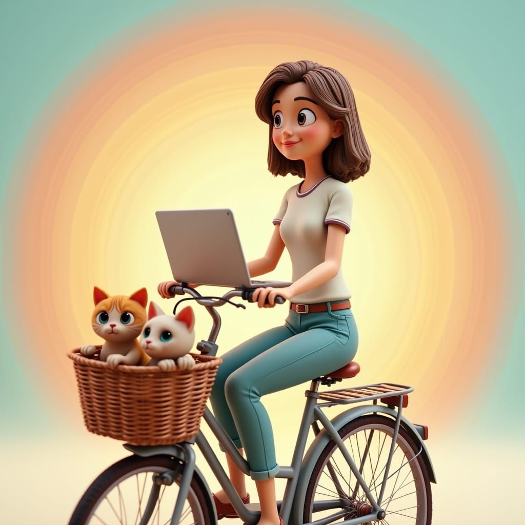 Gentle Cyclist Surrounded by Furry Friends in Vibrant Summer...