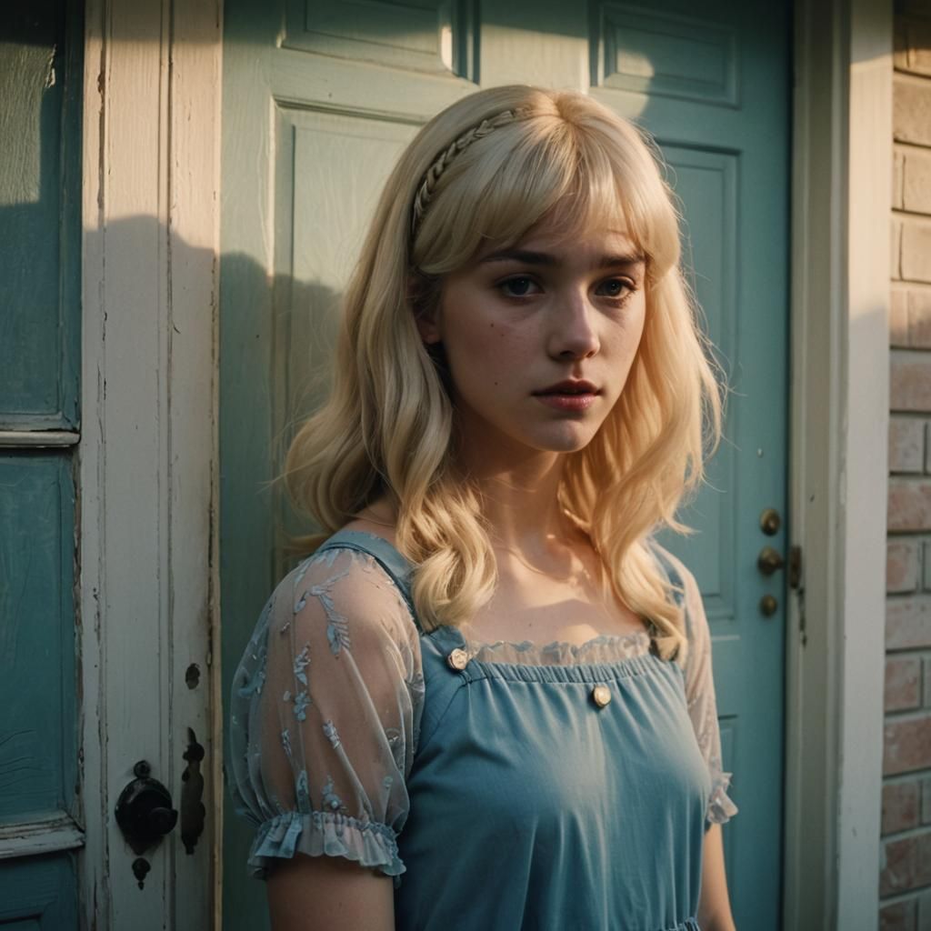 Boy in Dress at Doorway: Cinematic Film Still