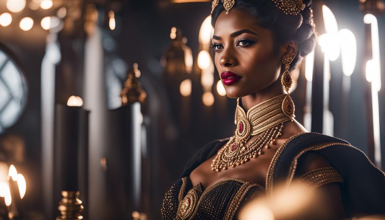 Stoic Woman with Red Lipstick in Photorealistic Style