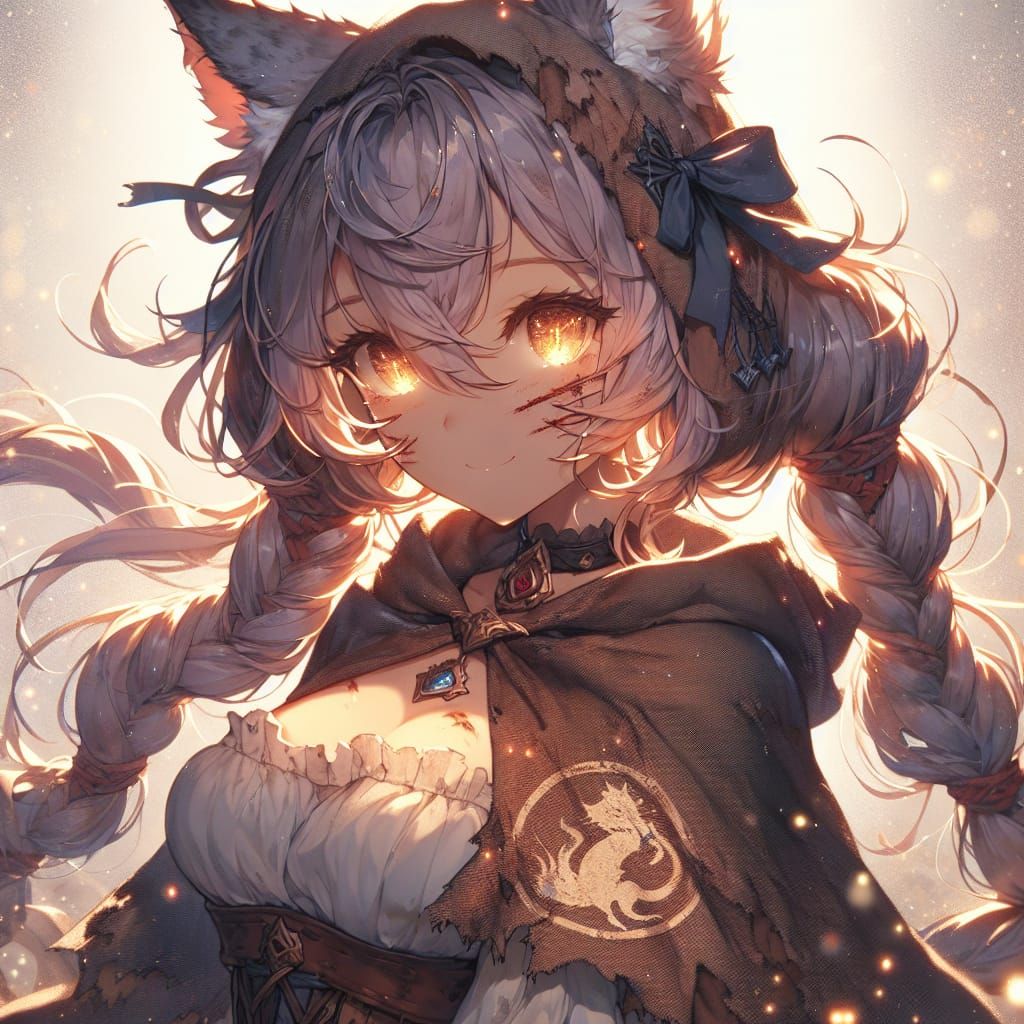 Battle-Scarred Catgirl Princess with Dragon Emblem