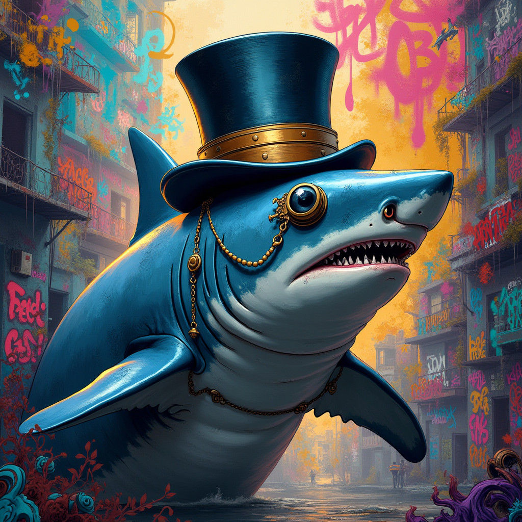 Steampunk Shark Graffiti Art in 8K Resolution