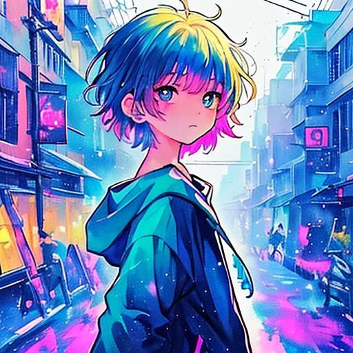 Anime Girl in Tokyo Explosion: Vibrant Watercolor