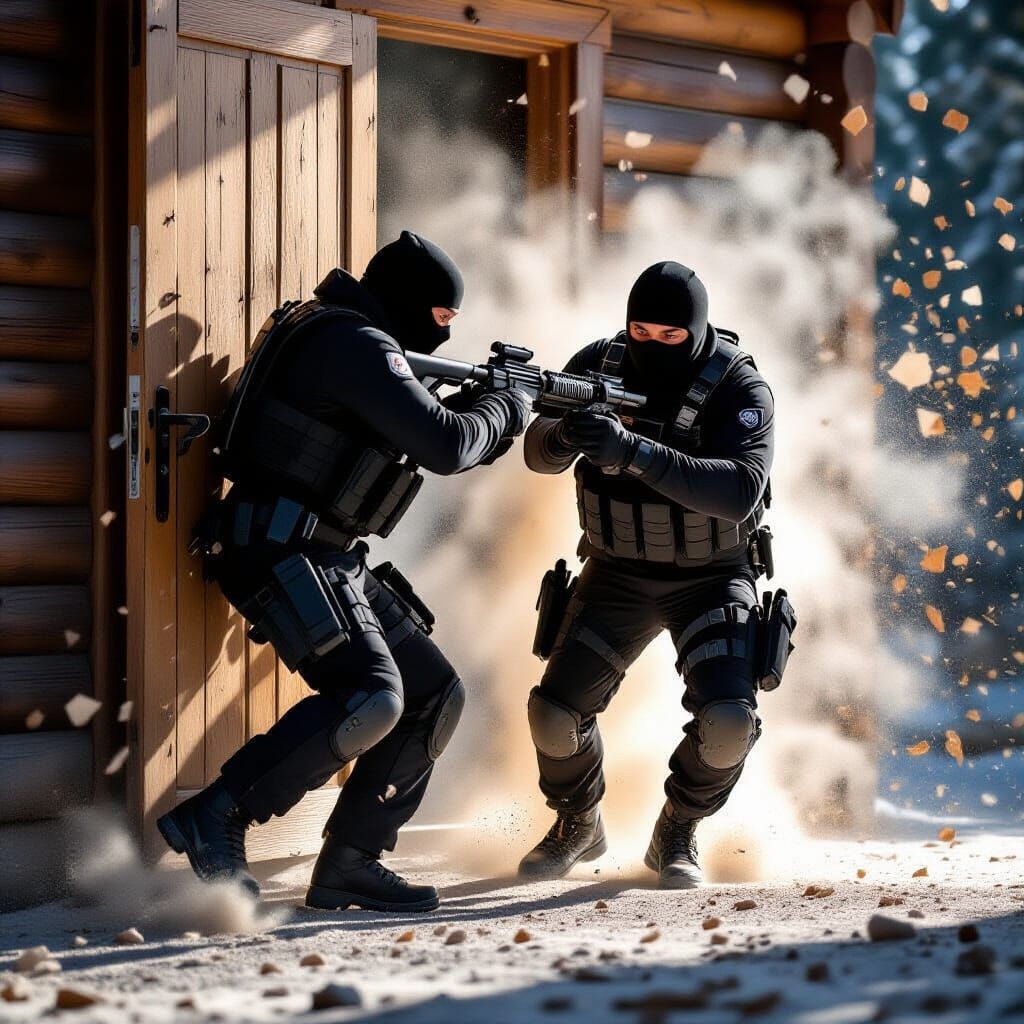 Men In Black Tactical Gear Kick Down Door