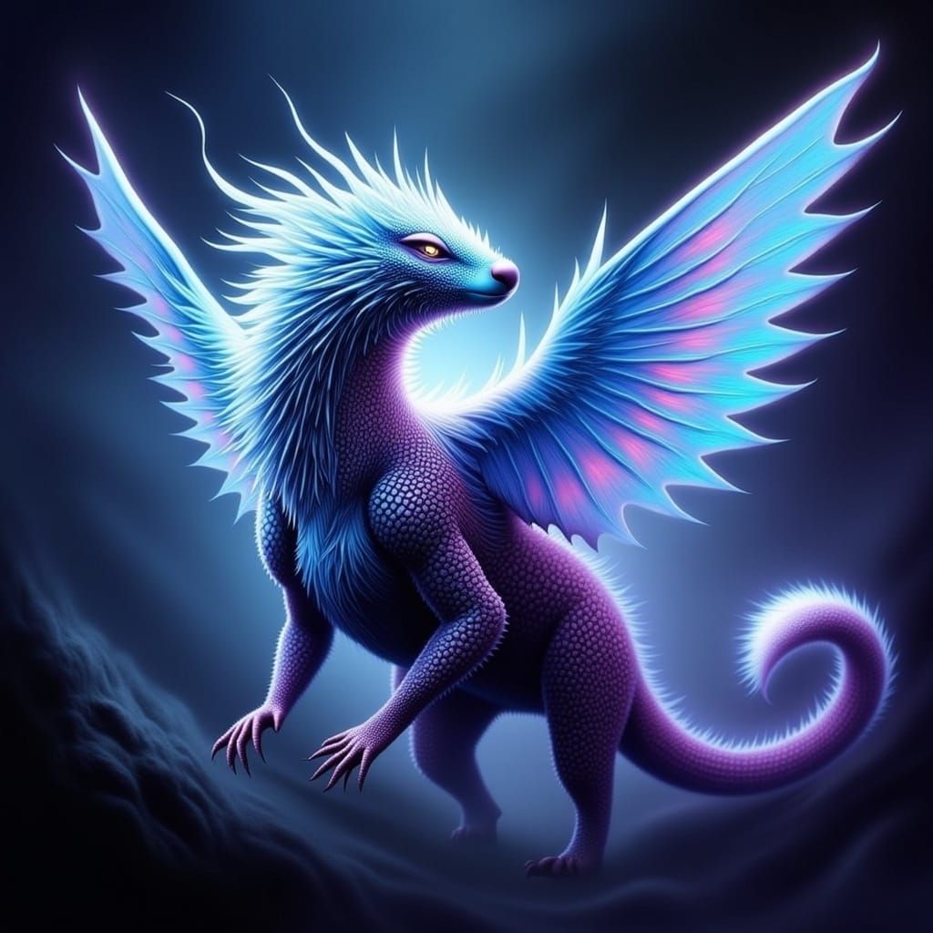 Mystical Creature with Iridescent Scales in Surreal Style