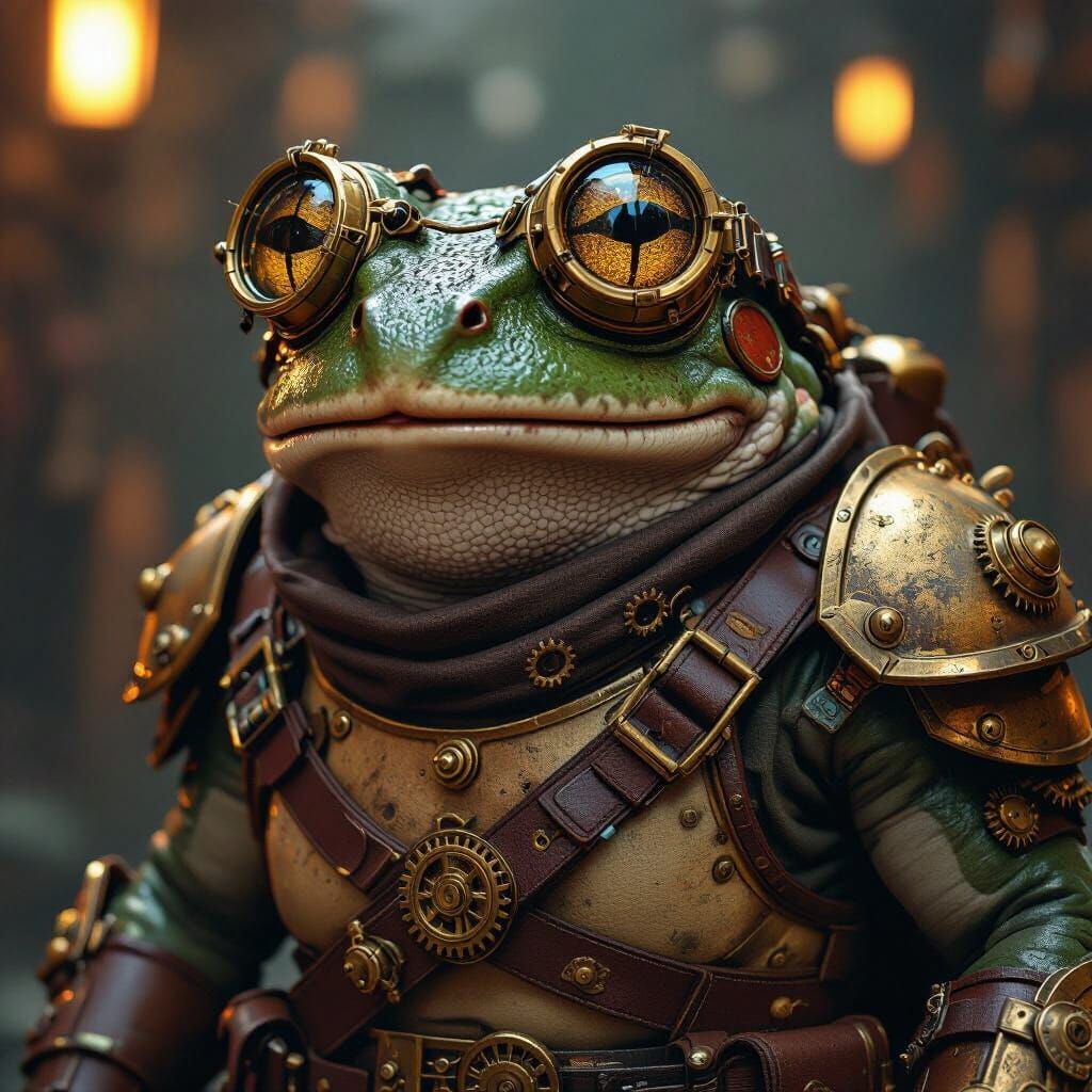 Steampunk Frog Warrior in Detailed Painterly Style