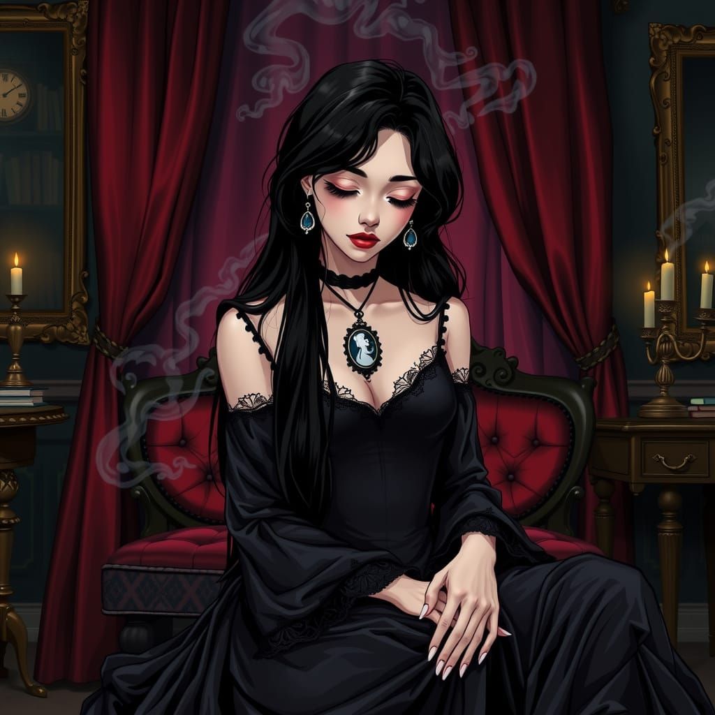 Gothic Emo Girl in Victorian Parlour