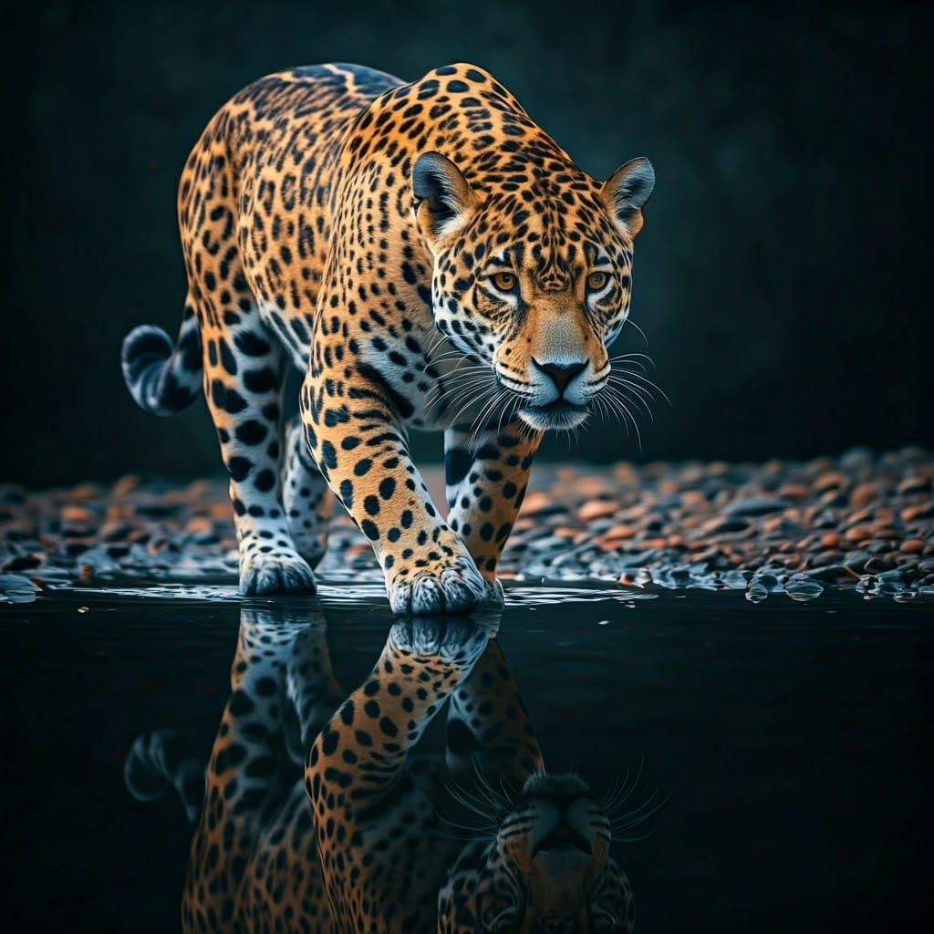 Jaguar Walking on Water in Realistic Style